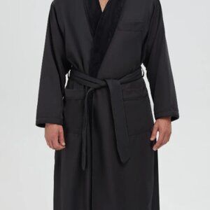 Microfiber Shawl Robe Lined in Plush - black unisex